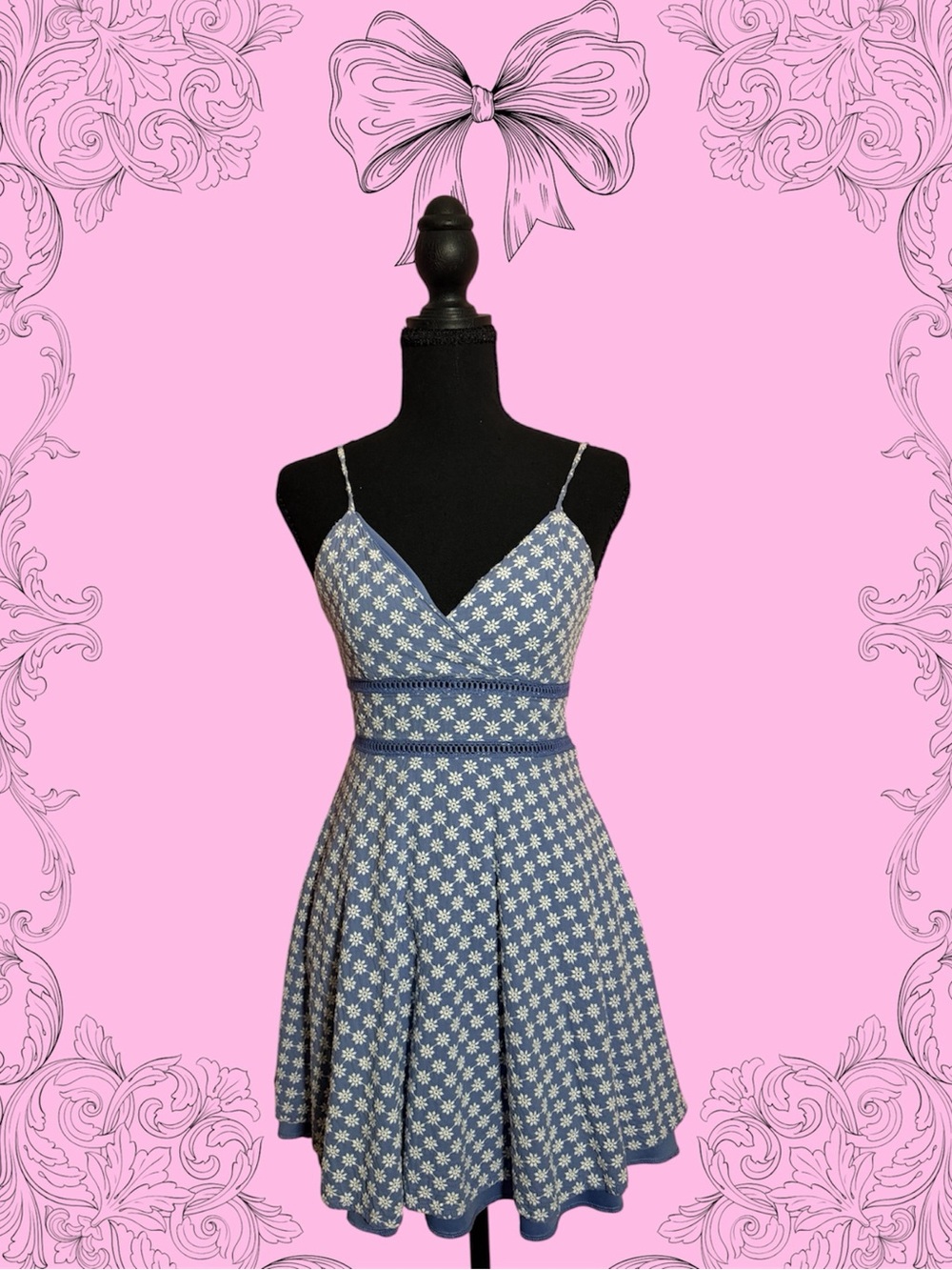 Light Blue Daisy Print Spaghetti Strap Mini Dress